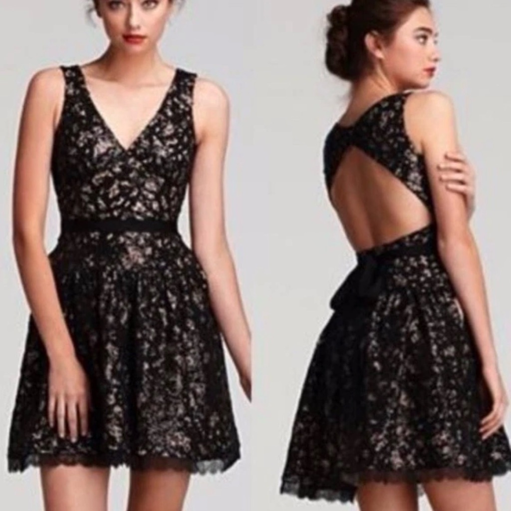 Bcbgmaxazria Katarina Black Lace And Sequinned Cocktail Dress